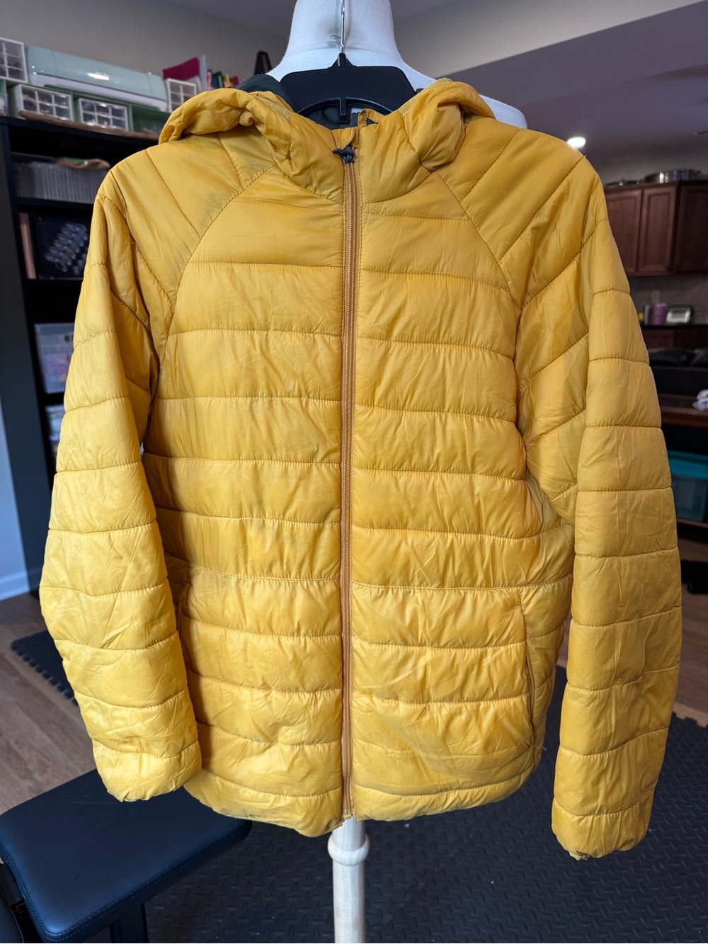 Teen Zara Mustard Yellow Hooded Puffer Jacket Sz 13